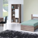 Quarto de Solteiro Simples LOURINI Linha Paris Carvalho Cinza + Branco